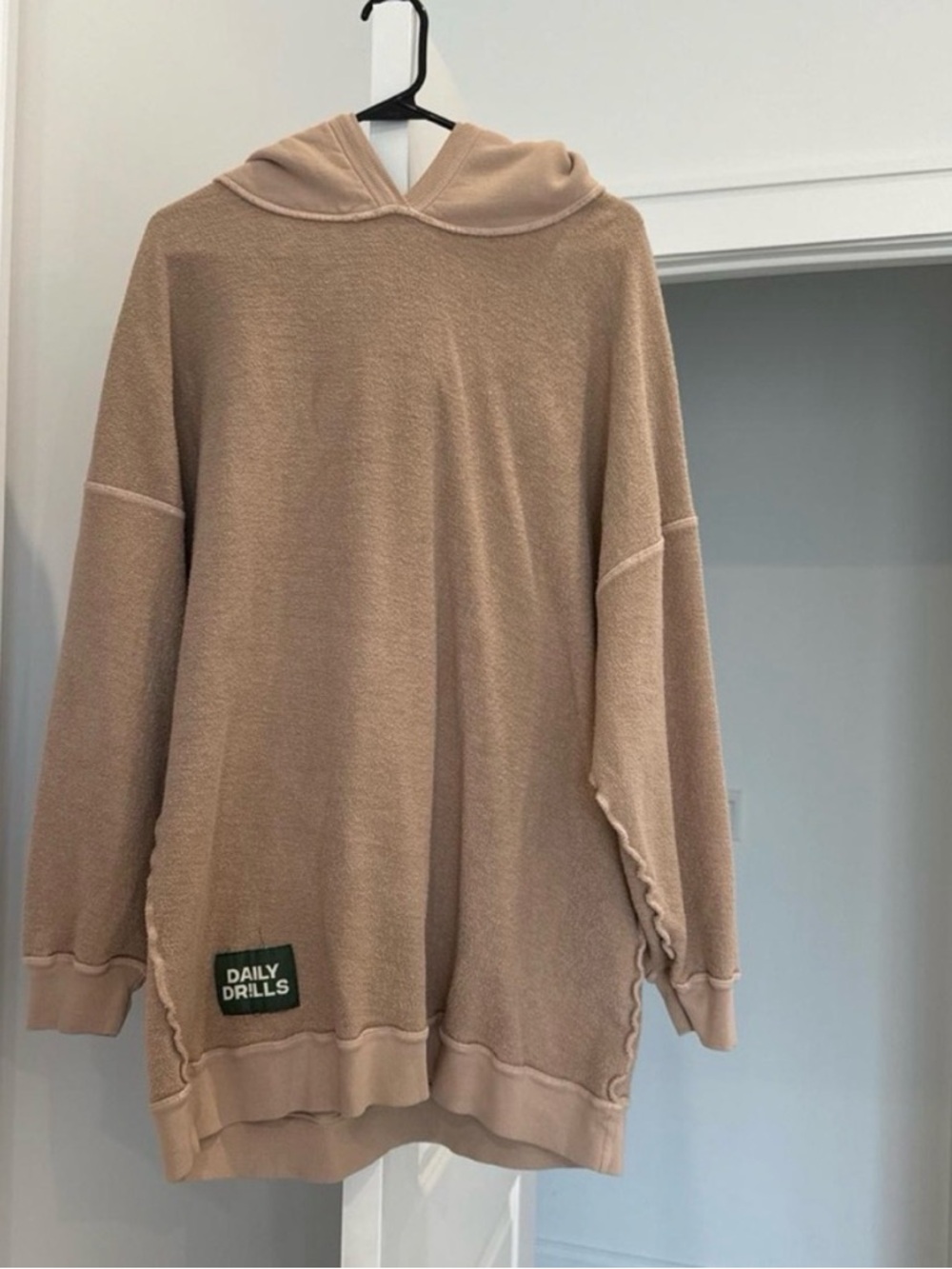 Daily Drills Reversible Oversized Hoodie Dress Tan Brown XS/S - Picture 4 of 4